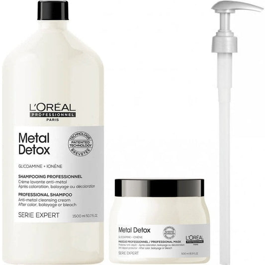 L'Oreal Professionnel Serie Expert Metal Detox Anti-Metal Cleansing Cream Shampoo 1500ml & Mask 500ml Twin