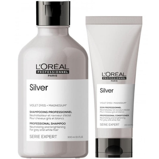 L'Oreal Professionnel Serie Expert Silver Neutralising + Brightening Shampoo 300ml & Conditioner 200ml Twin