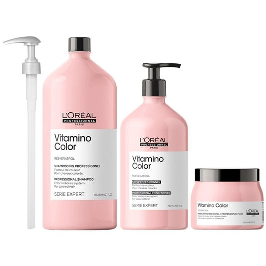 L'Oreal Professionnel Serie Expert Vitamino Colour Radiance Shampoo 1500ml, Conditioner 750ml & Mask 500ml