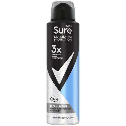 Sure Men Maximum Protection 96h Clean Scent Anti-Perspirant Deodorant Spray 150ml