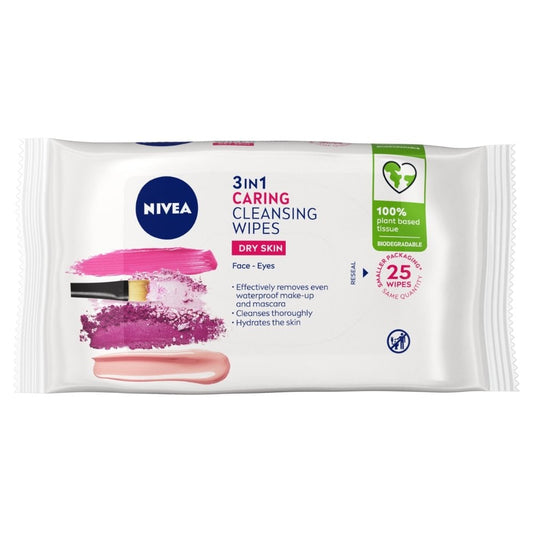 Nivea Biodegradable 3 In 1 Caring Cleansing Wipes Pack of 25