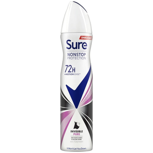 Sure Nonstop Protection 72h Invisible Pure Anti-Perspirant Deodorant Spray 250ml