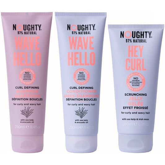 Noughty Wave Hello Curl Defining Shampoo 250ml, Conditioner 250ml & Scrunching Jelly 200ml Trio