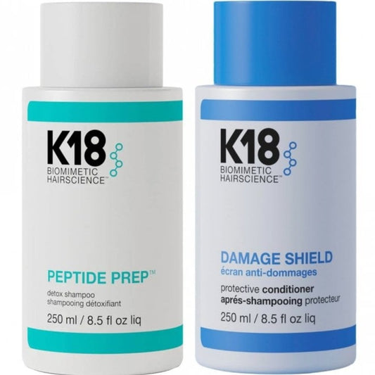 K18 Biomimetic Hairscience Peptide Prep Detox Shampoo & Damage Shield Protective Conditioner Twin 2 x 250ml