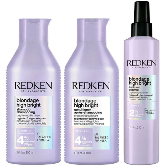 Redken Blondage High Bright Shampoo 300ml, Conditioner 300ml & Blondage High Bright Treatment 250ml Trio