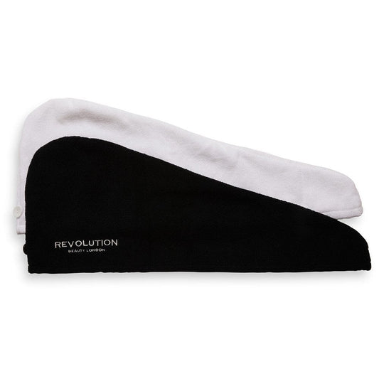 Revolution Haircare Plain Microfibre Hair Wraps Black & White Pack of 2