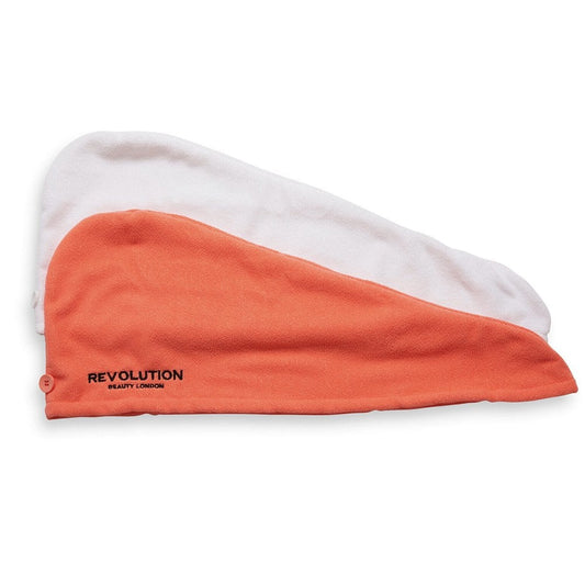 Revolution Haircare Plain Microfibre Hair Wraps Coral & White Pack of 2