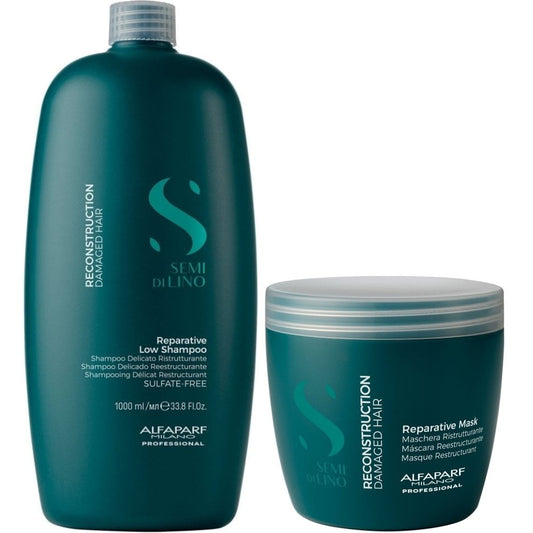 Alfaparf Milano Semi Di Lino Reconstruction Reparative Shampoo 1000ml & Mask 500ml Twin