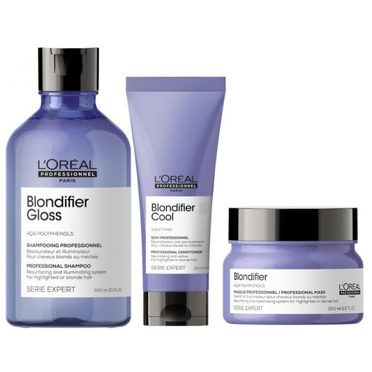 L'Oreal Professionnel Serie Expert Blondifier Gloss Resurfacing + Illuminating Shampoo 300ml, Conditioner 200ml & Mask 250ml Trio