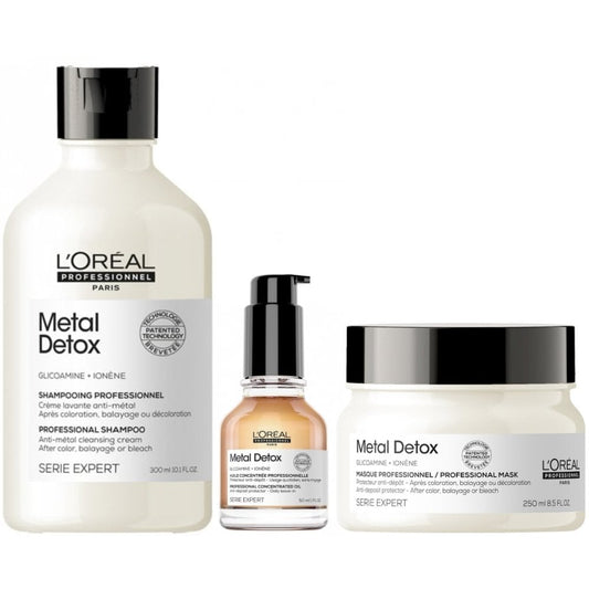 L'Oreal Professionnel Serie Expert Metal Detox Anti-Metal Cleansing Cream Shampoo, Masque 250ml & Oil 50ml Trio