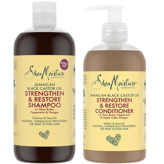 Shea Moisture Jamaican Black Castor Oil Strengthen & Restore Shampoo 473ml & Conditioner 384ml Twin