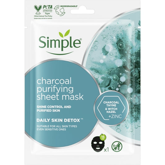 Simple Daily Skin Detox Charcoal Purifying Sheet Mask 21ml