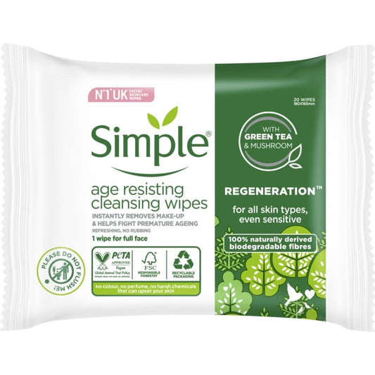 Simple Regeneration Biodegradable Age Resisting Wipes Pack of 20