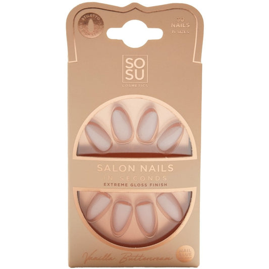 SOSU Cosmetics Salon Nails in Seconds Extreme Gloss Finish Faux Nails Vanilla Buttercream 30x