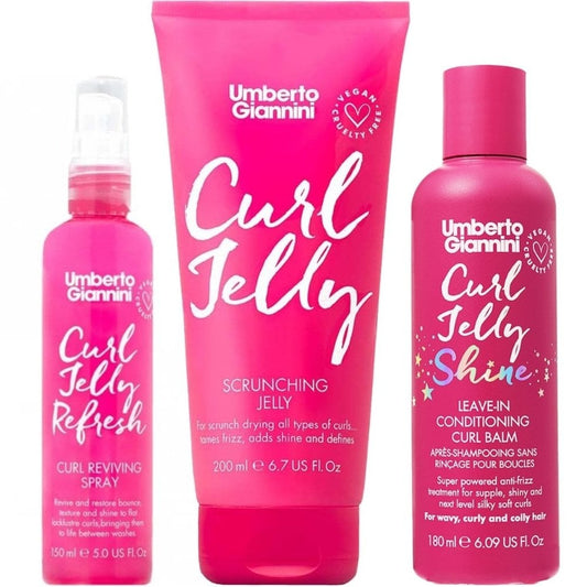 Umberto Giannini Curl Jelly Scrunching Jelly 250ml, Curl Jelly Shine 180ml & Curl Jelly Refresh 150ml Styling Trio