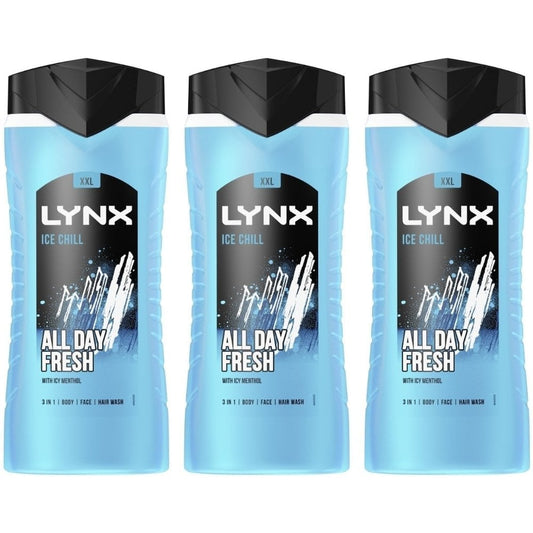 Lynx XXL Ice Chill 3 In 1 Shower Gel Trio 3 x 500ml